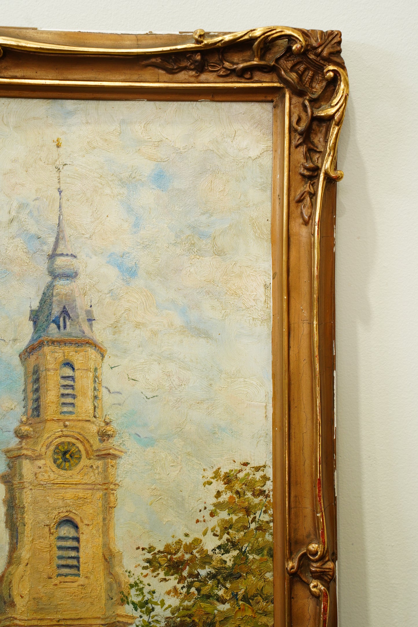 Antique Belgian Church Oil Painting, Signed A. Barth