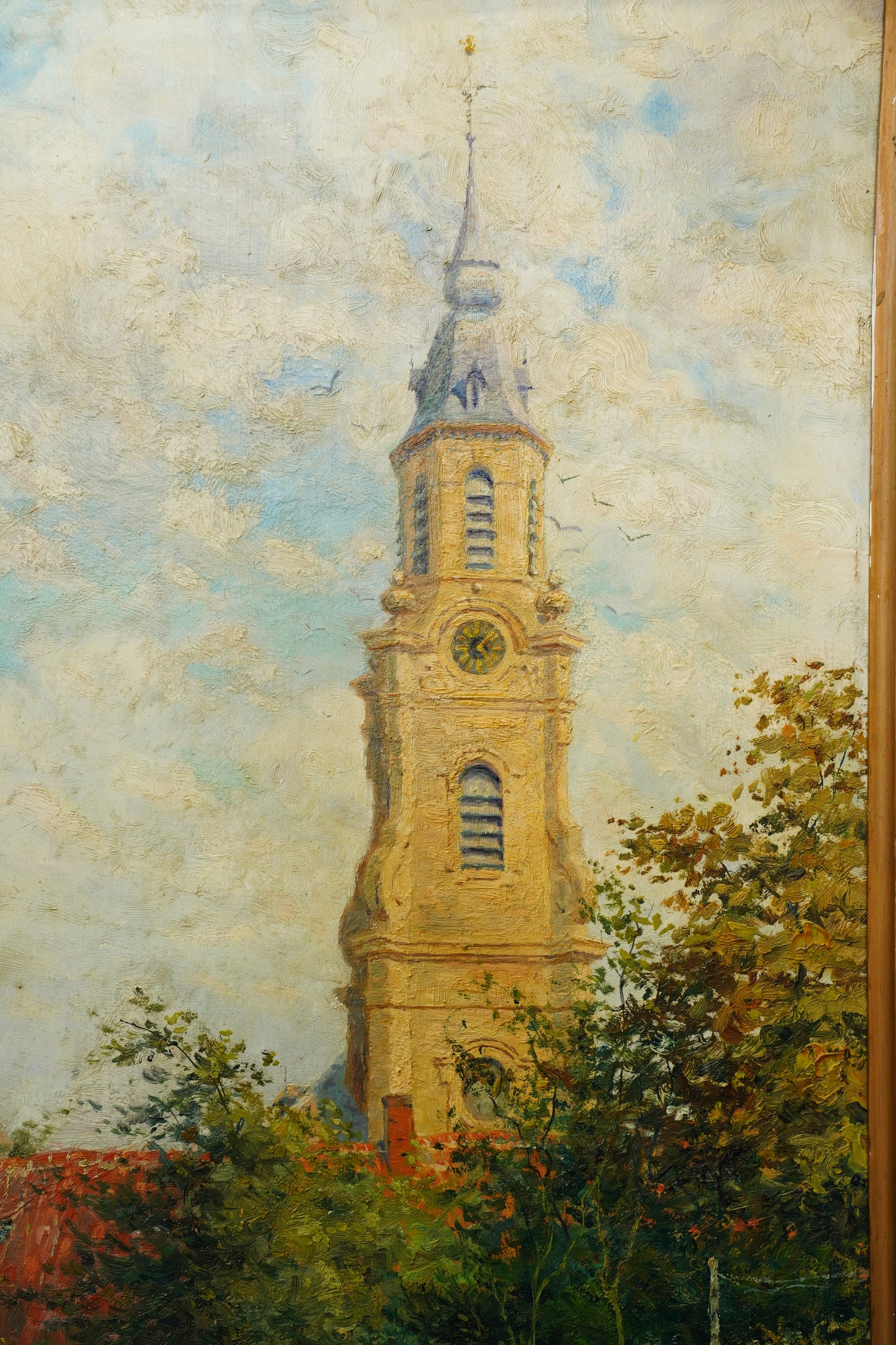 Antique Belgian Church Oil Painting, Signed A. Barth