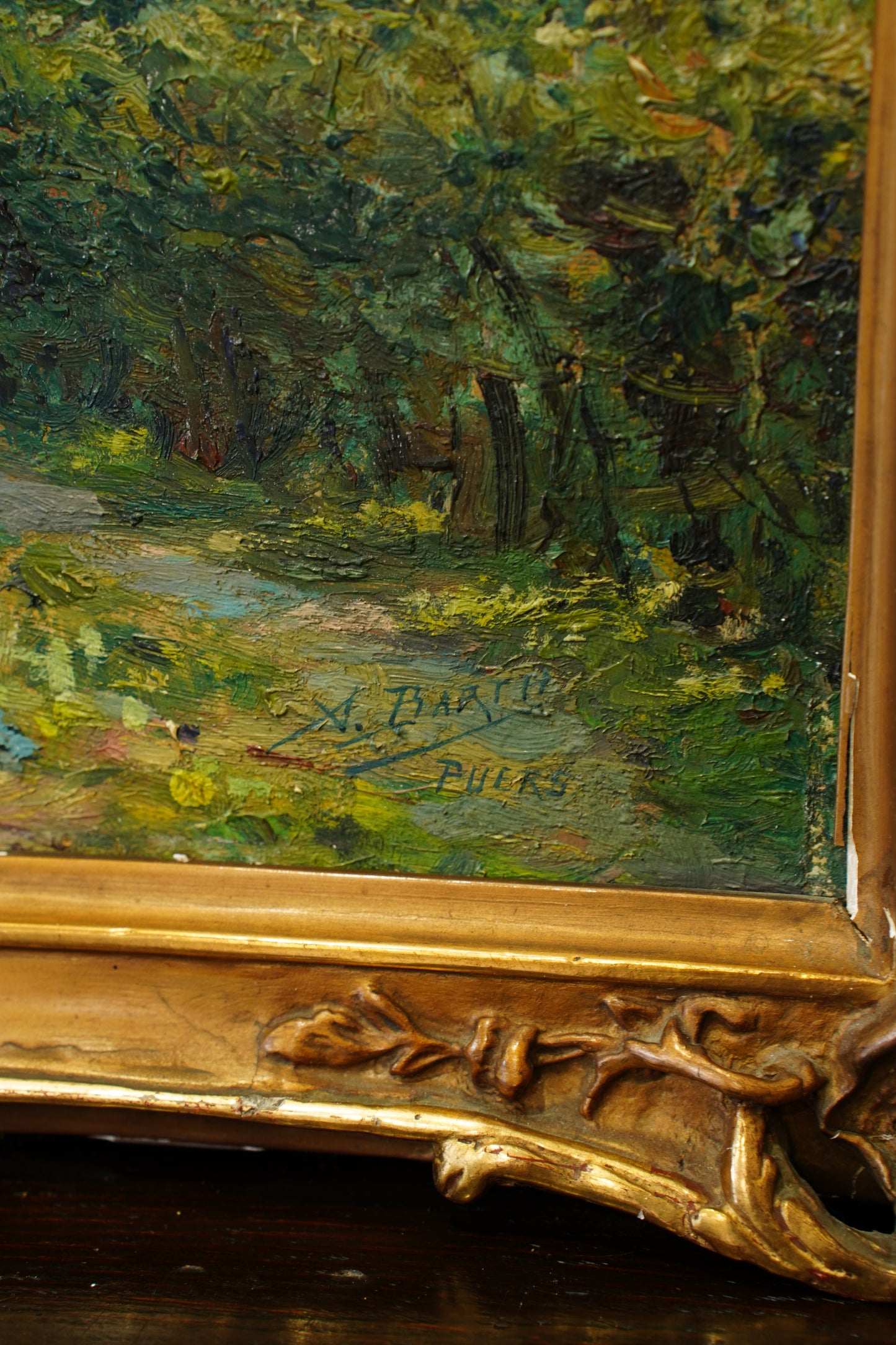 Antique Belgian Church Oil Painting, Signed A. Barth