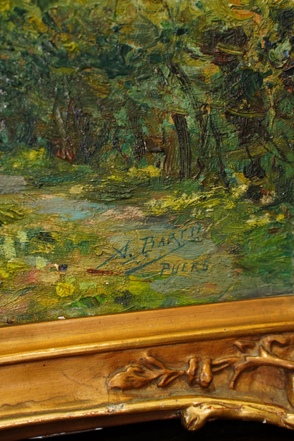 Antique Belgian Church Oil Painting, Signed A. Barth