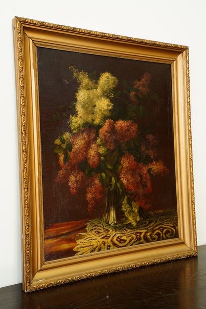 Antique Signed European Still Life of Hydrangeas Oil Painting