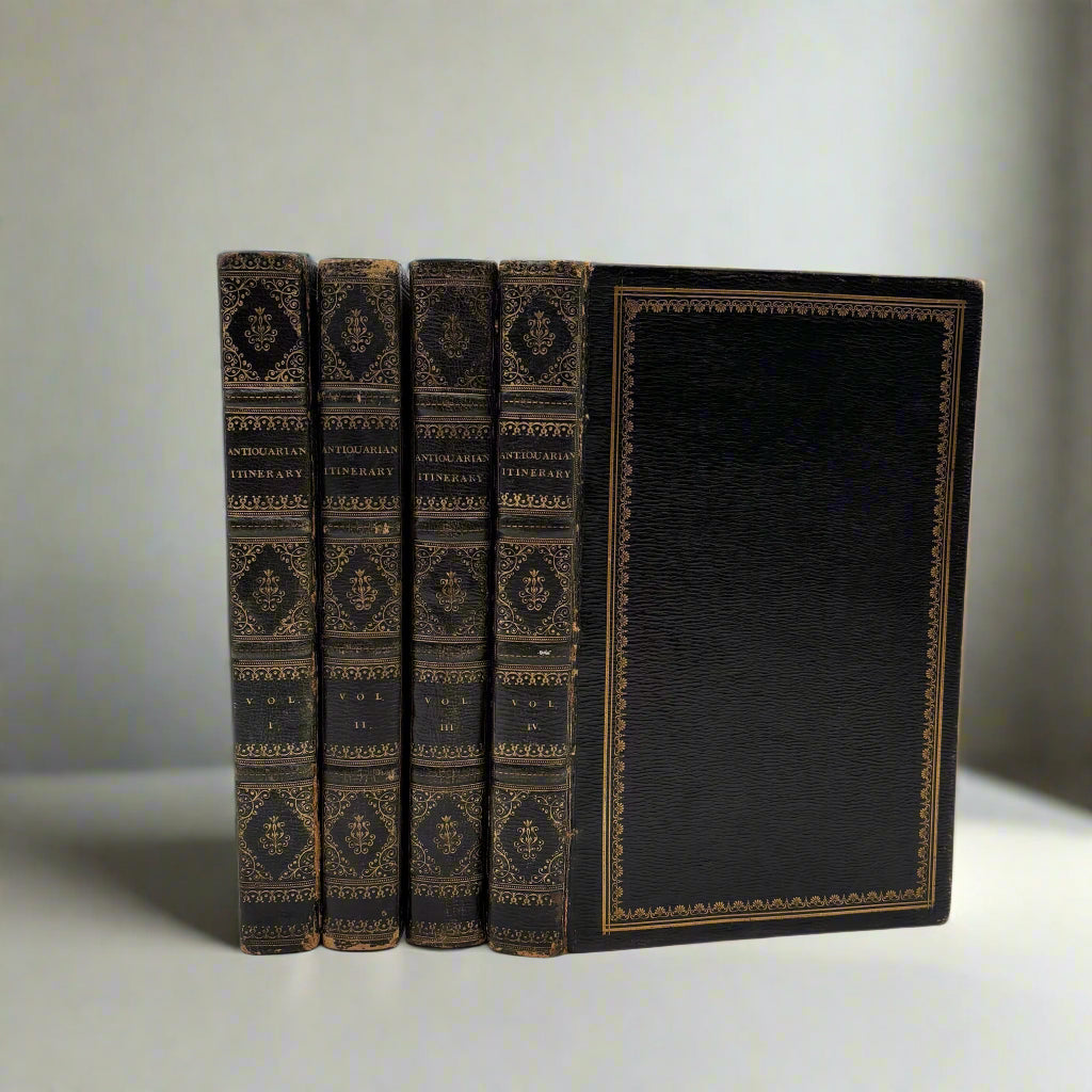 4 Volumes 1815 & 1816"The Antiquarian Itinerary" Full Black Moroccon Leather Book