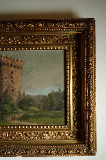 Victorian Irish Castle Ruin Oil Painting, Likely Blarney Castle, Signed L. S. C 1888, in Deep Gilt Frame