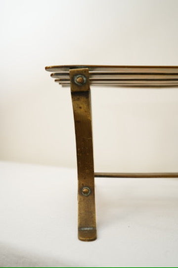 Antique French Brass Trivet or Iron Rest Stand, Riveted Slat Top, c. 1890–1930