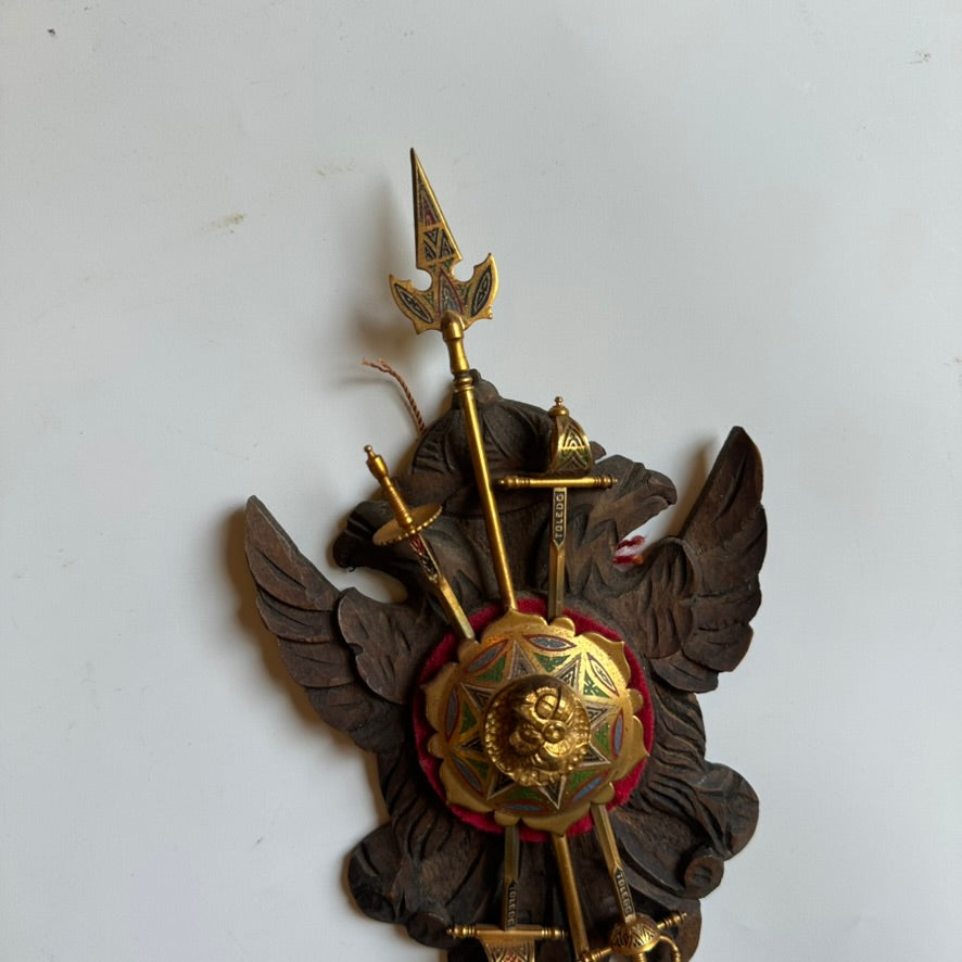 Vintage Spanish Toledo Miniature Wall Plaque | Hand-Carved Heraldic Crest