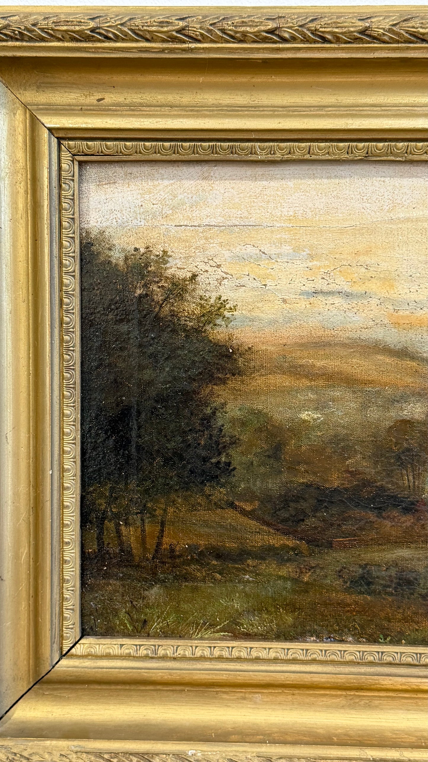 Antique English Oil Painting, Yorkshire Landscape with Ruins, Attributed to P. Carter, 19th Century