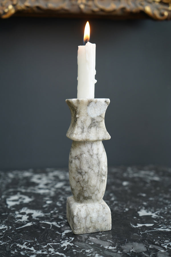 Vintage Italian Carrara Marble Candlestick Holder, Hand-Carved Stone Candle Holder secondary view