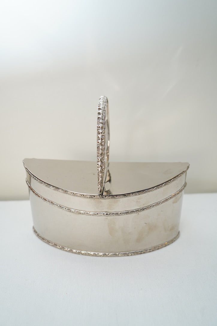 Antique Silver Plate Two Compartment Handled Caddy with Hinged Lids