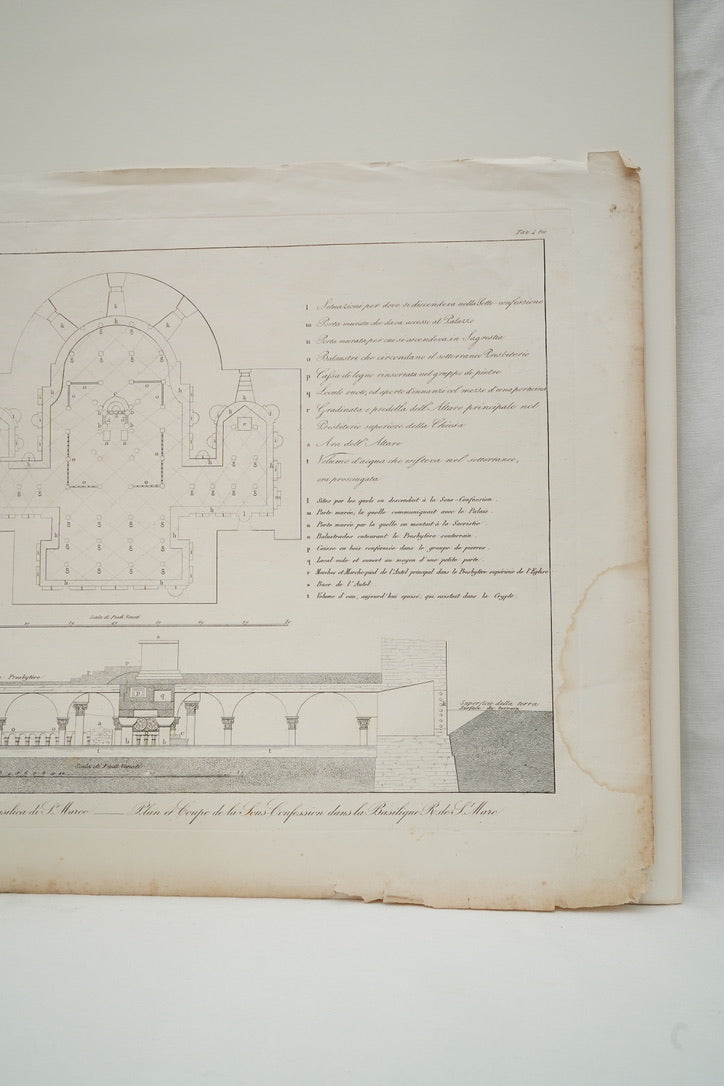 Antique Venetian Architectural Engraving of St Mark’s Basilica Crypt Plan