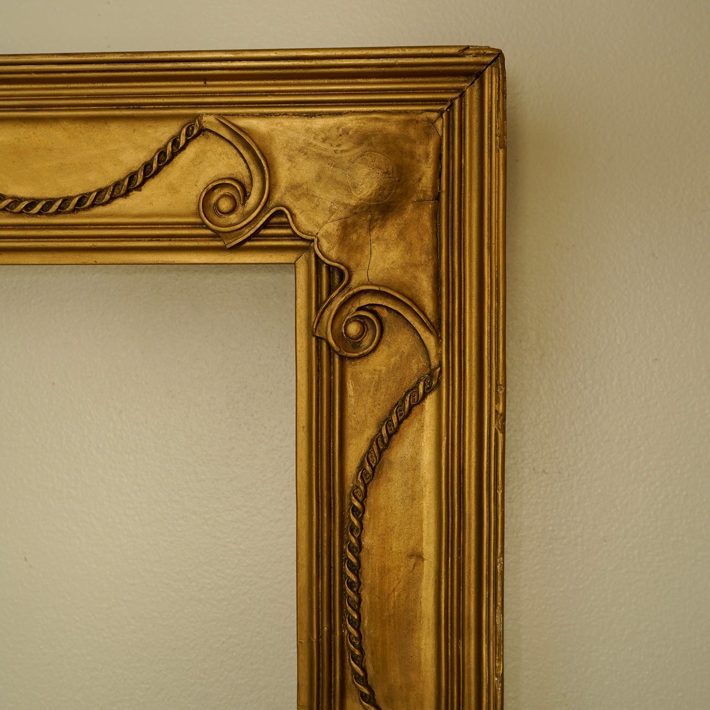 Antique Neoclassical Giltwood Frame with Rope & Cartouche Motifs, Late 19th Century