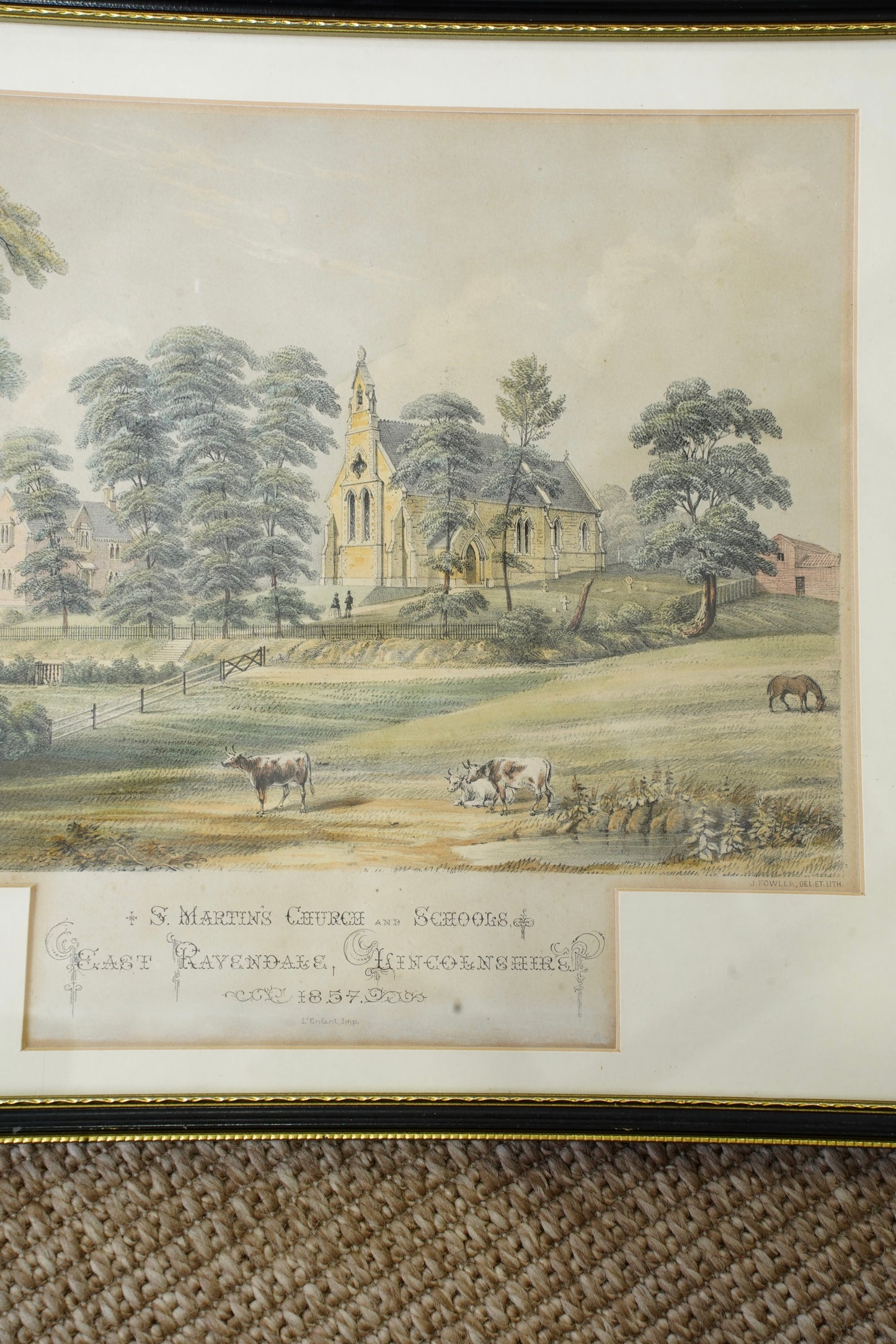 Antique Victorian Lithograph St. Martin's Church East Ravendale Lincolnshire, 1857