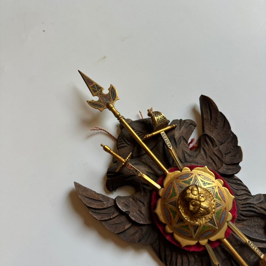 Vintage Spanish Toledo Miniature Wall Plaque | Hand-Carved Heraldic Crest