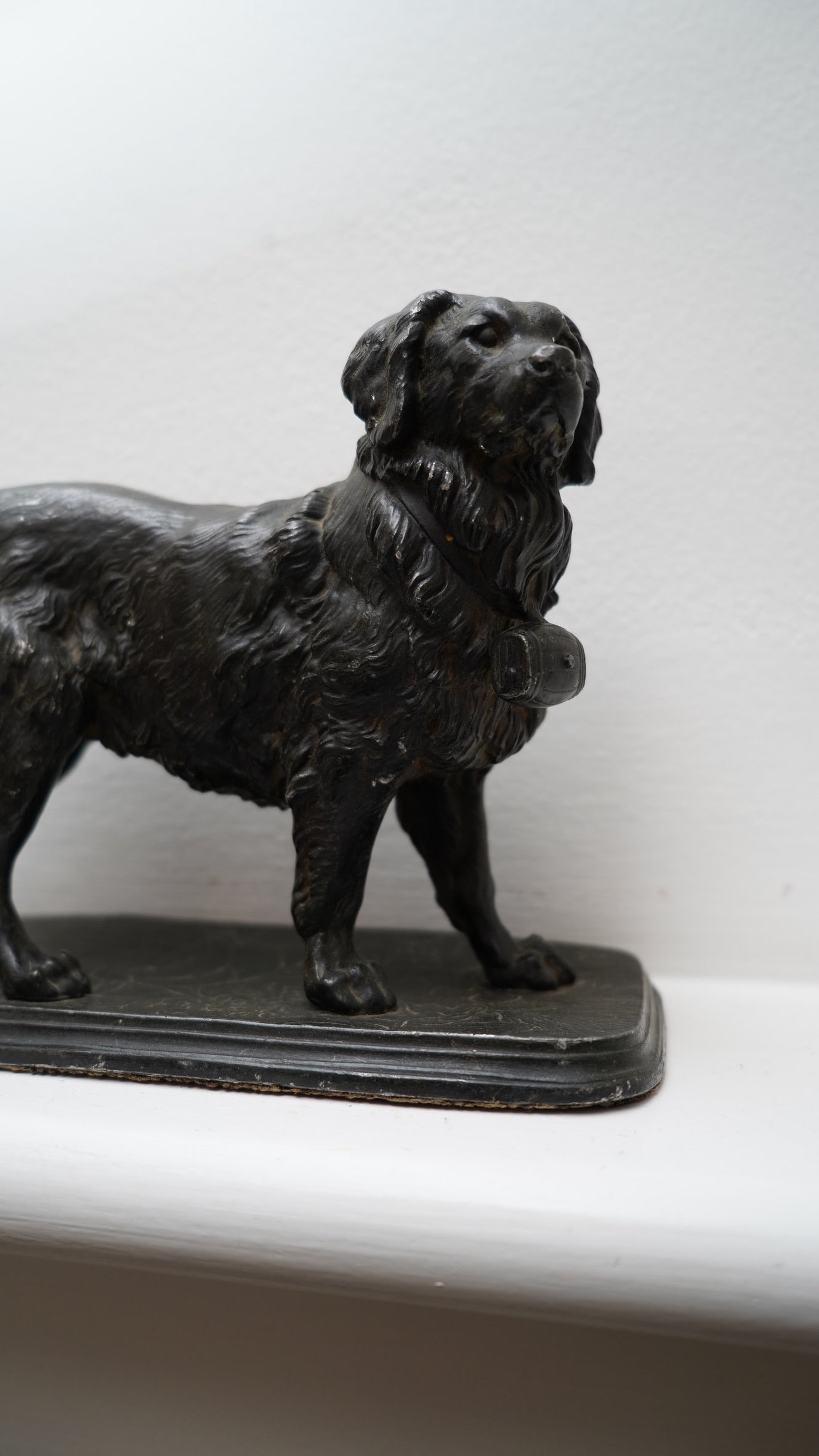 Antique Victorian Spelter Dog Figurine, Late 19th Century Bronze Finish Mantel Sculpture, English Animal Decor