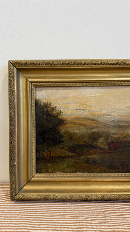 Antique English Oil Painting, Yorkshire Landscape with Ruins, Attributed to P. Carter, 19th Century