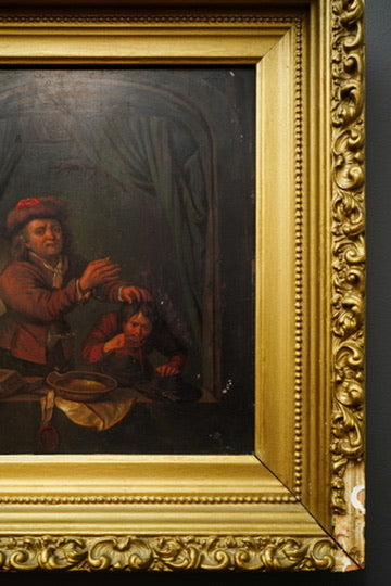 Antique Dutch Genre Oil on Metal Painting, “The Scholar” Pendant to “The Dentist”