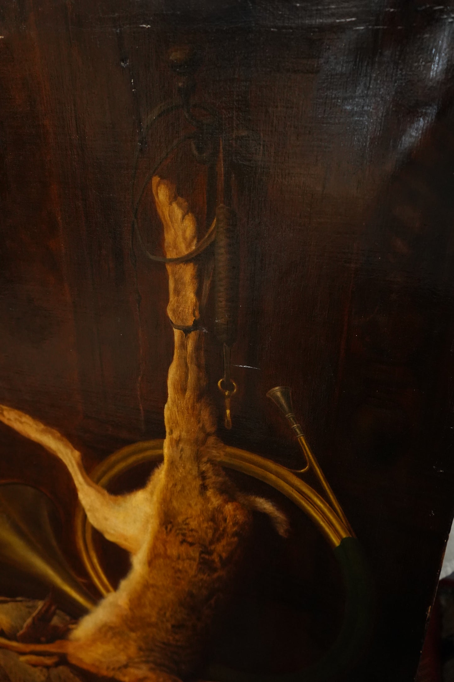 Large 19th Century Oil Painting of Rabbit Game Hunt Still Life in Old Master Style