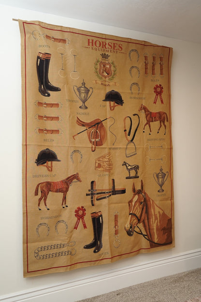 Large Equestrian Wall Tapestry – Horses Equipment Jacquard, European Made NEW