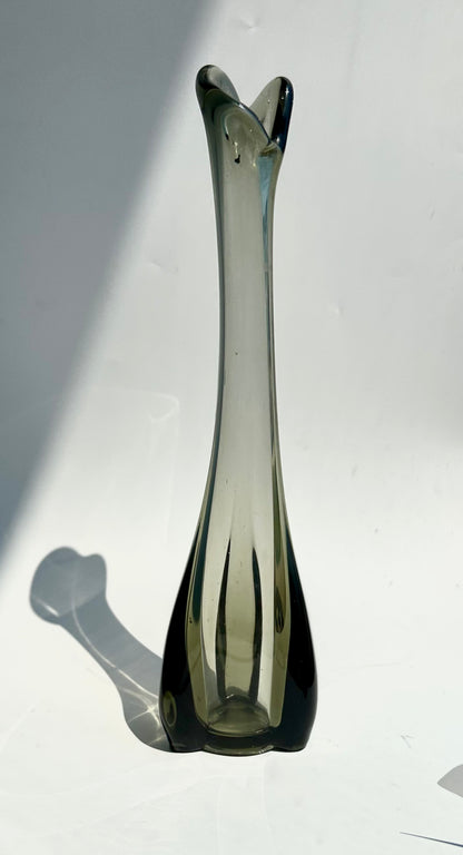 Vintage Viking Glass “Epic Three Foil” Swung Vase – Smoke Gray, 10”