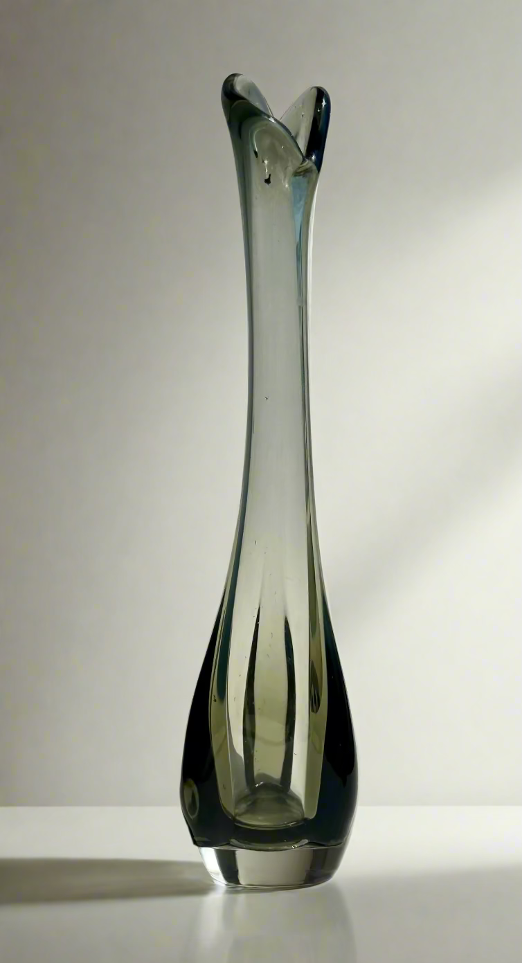 Vintage Viking Glass “Epic Three Foil” Swung Vase – Smoke Gray, 10”