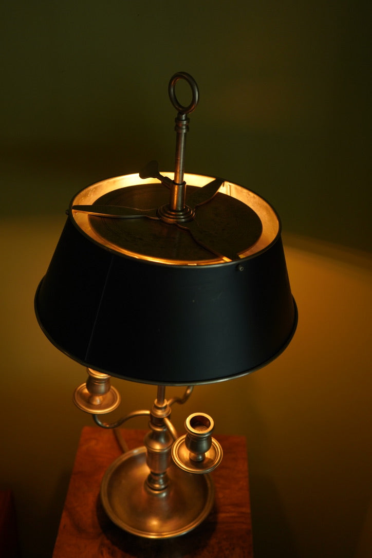 Bouillotte-Style Pewter Lamp with Adjustable Metal Shade & Dual Light Settings