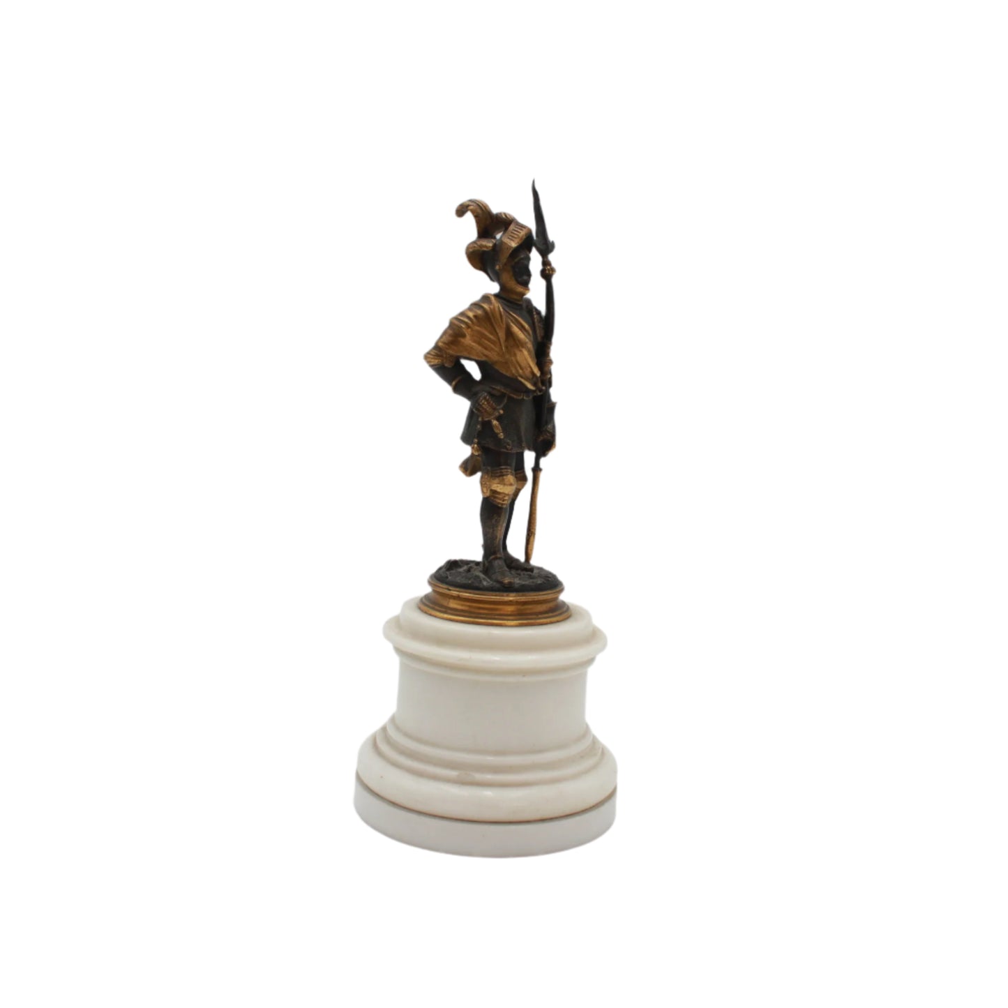 Antique French Bronze Renaissance Soldier Figure on Marble and Giltwood Base Circa 1880