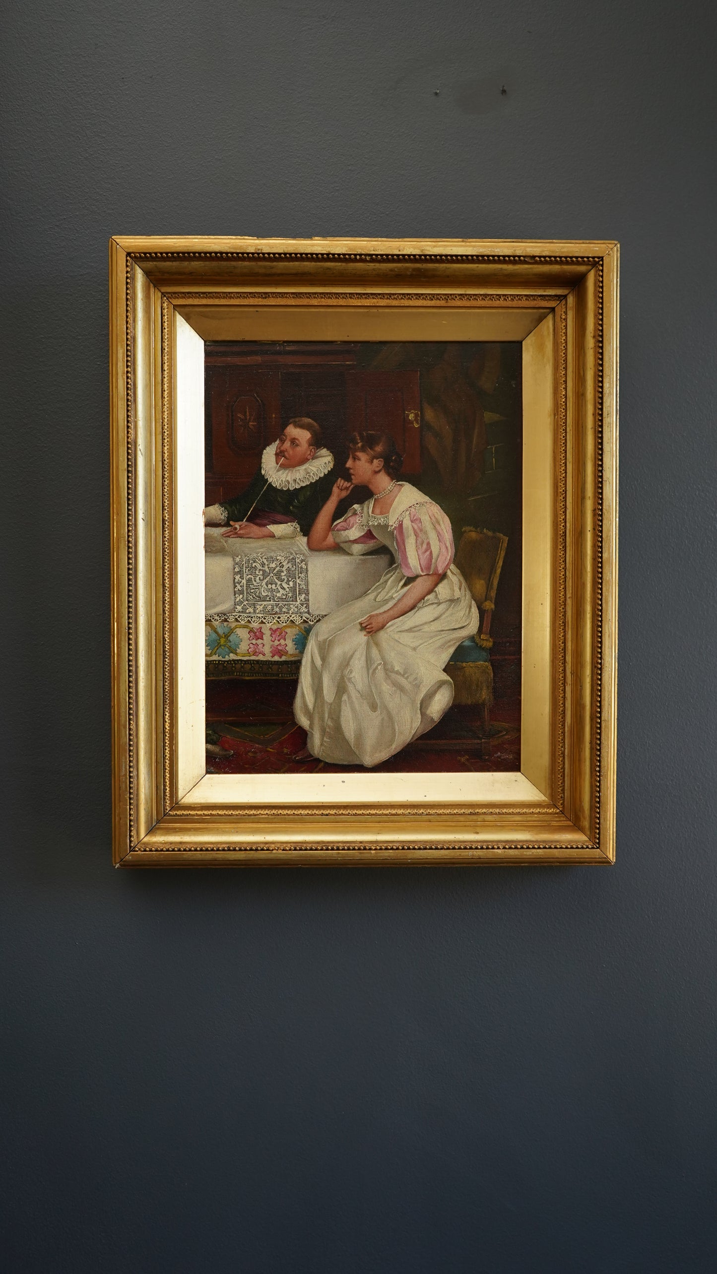 Contemplation by Henry S. Cook | Antique Victorian Oil on Board Painting | English Genre Revival Scene, c.1890s