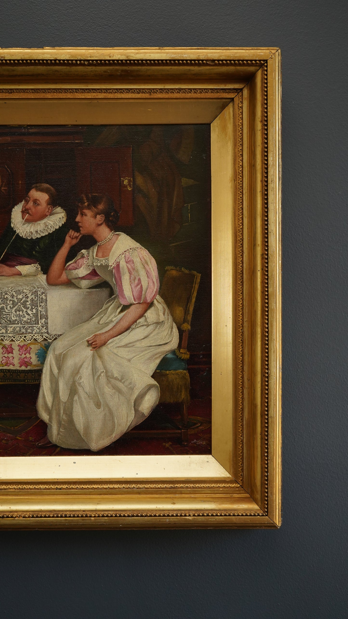 Contemplation by Henry S. Cook | Antique Victorian Oil on Board Painting | English Genre Revival Scene, c.1890s