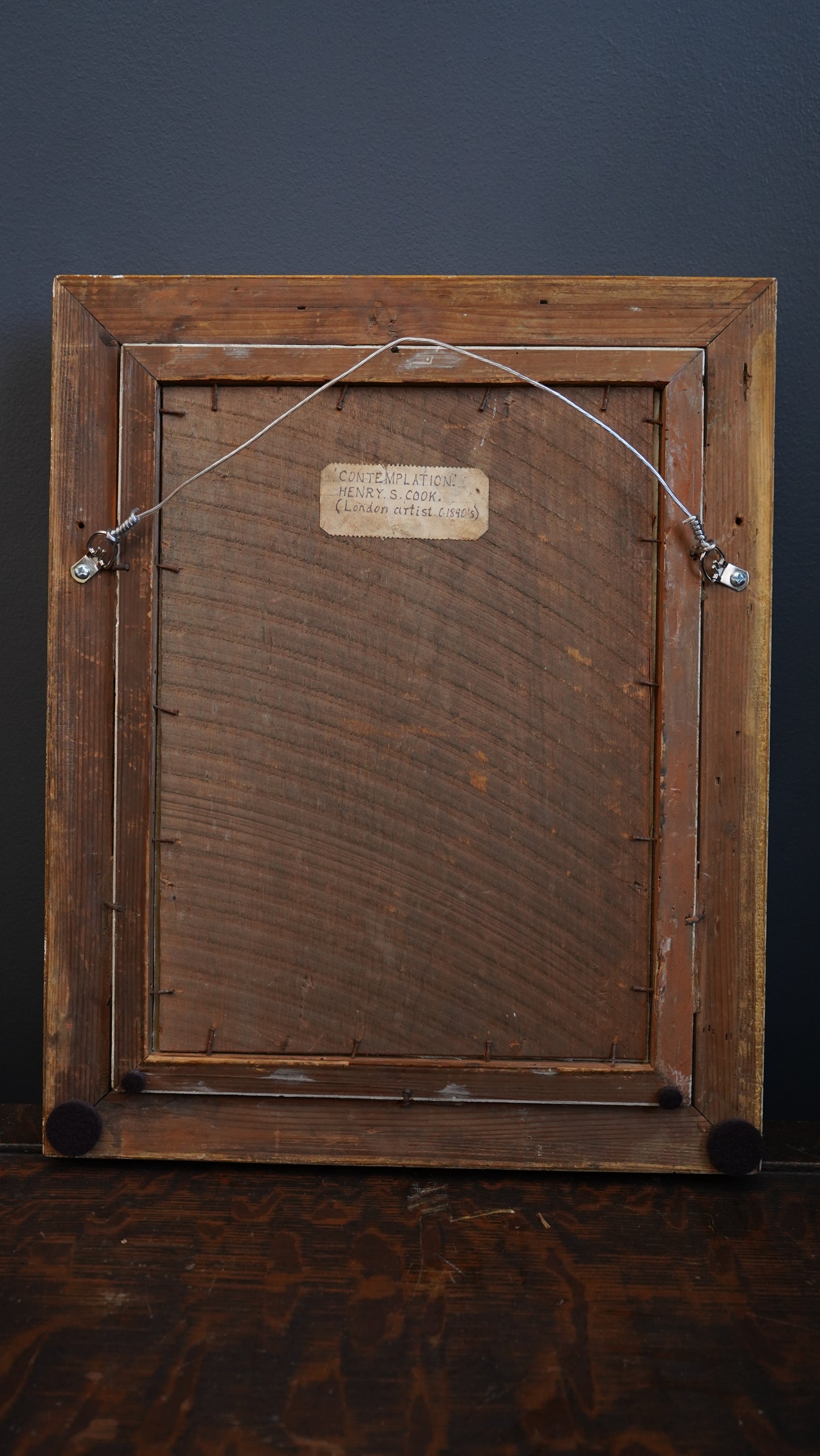 Contemplation by Henry S. Cook | Antique Victorian Oil on Board Painting | English Genre Revival Scene, c.1890s