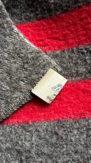 Mid-Century Wool Camp Blanket by Baron Woolen Mills in Grey with Red Stripes