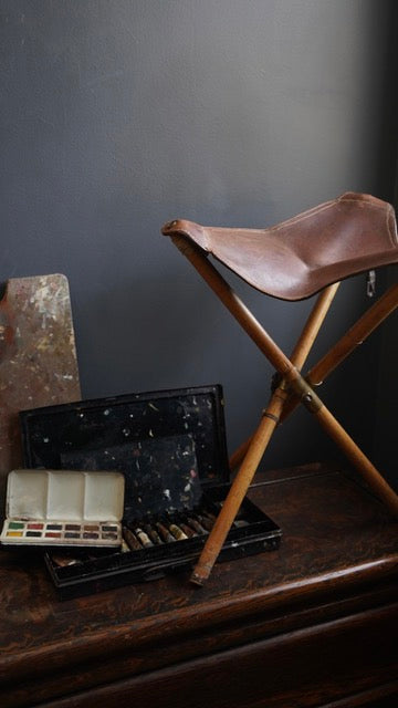 Vintage British Artist Paint Kit with Folding Stool, Easel, Palette and Paint Box