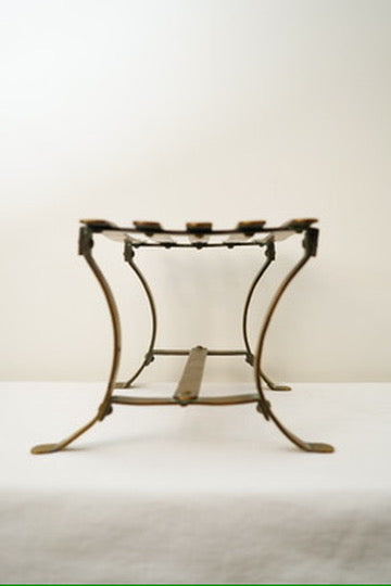 Antique French Brass Trivet or Iron Rest Stand, Riveted Slat Top, c. 1890–1930