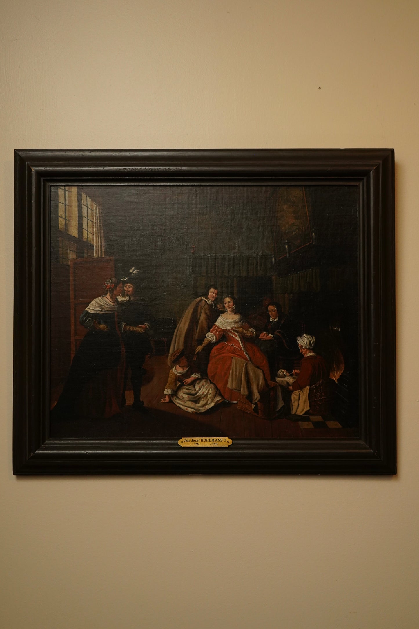 "Meeting in the Parlour" Oil on Canvas Attributed to Jan Josef Horemans (Belgium artist, 1714-1790)