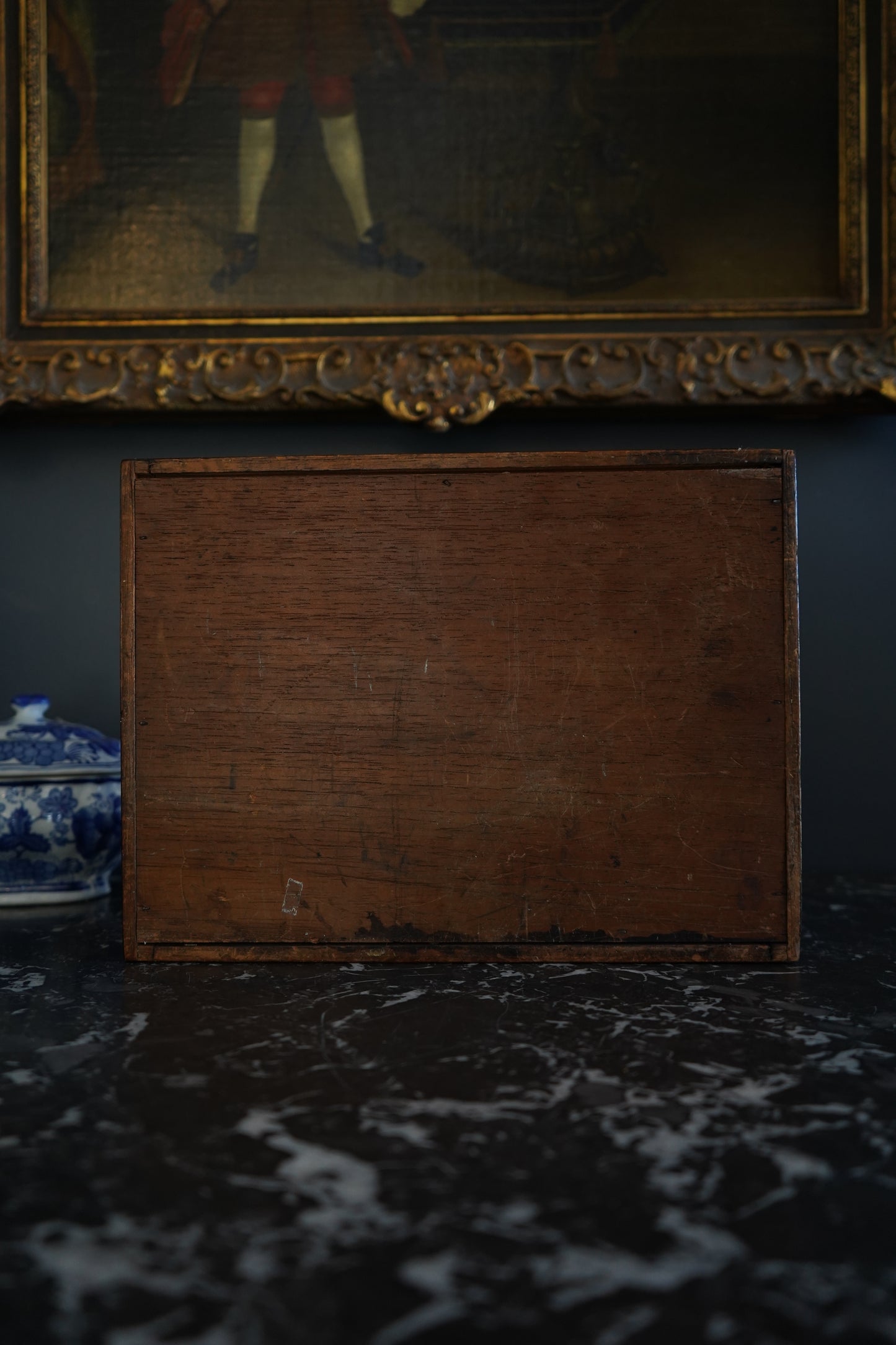 Antique Rosewood Writing Slope with Velvet Writing Surface and Inscriptions, Mid-19th Century