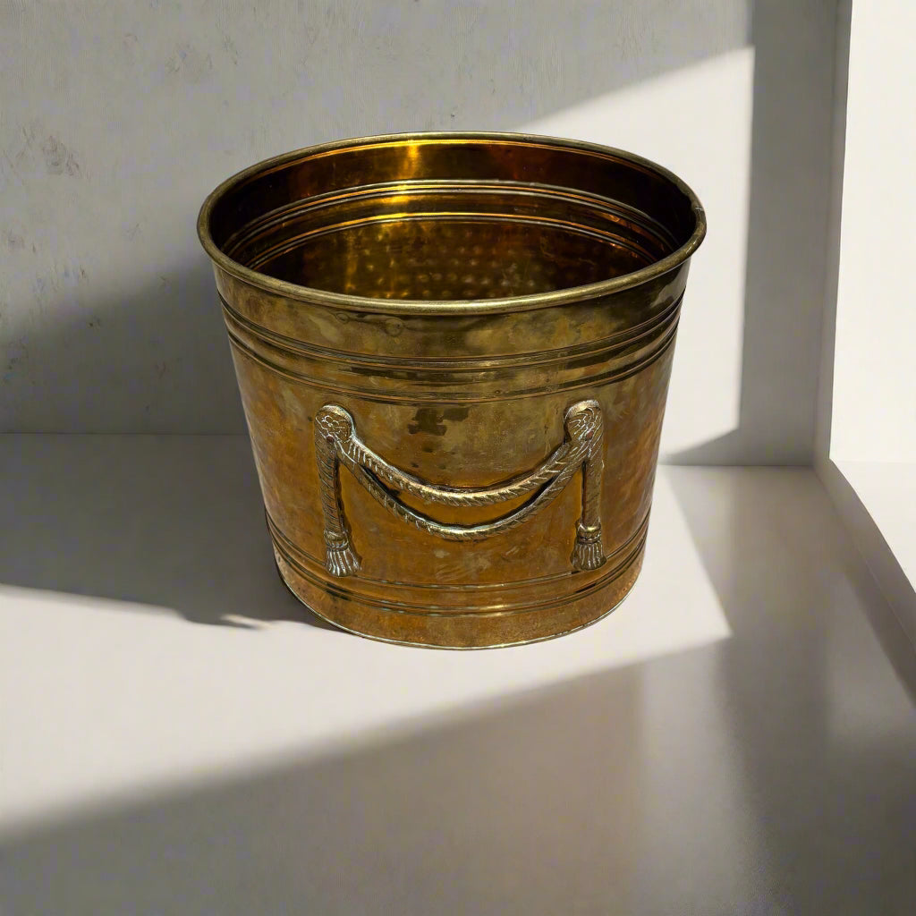 Vintage Brass Planter with Neoclassical Rope Design