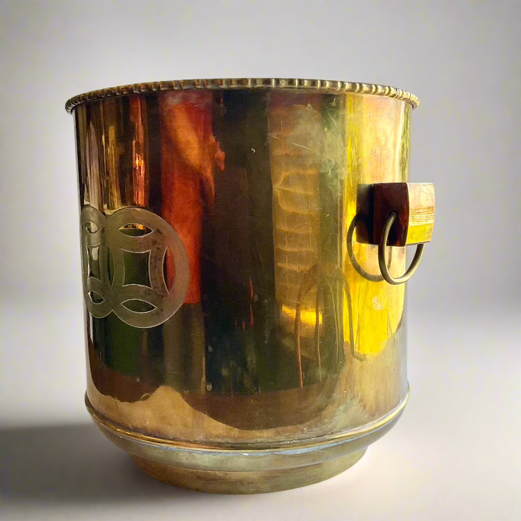 XL Vintage Brass Cachepot Planter, Large Vintage Brass Planter Vessel