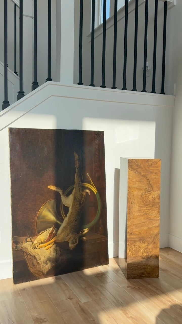 19th Century Game Hunt Rabbit Oil Painting, Large Unframed European Hunt Old Masters Oil Painting