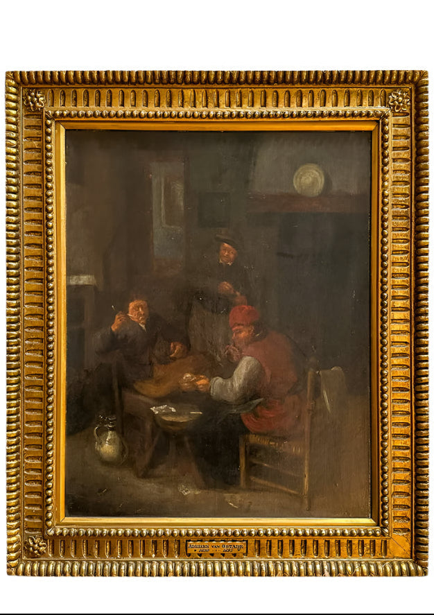 After Adriaen van Ostade (1610–1685) "By the Hearth" Oil on Board Painting