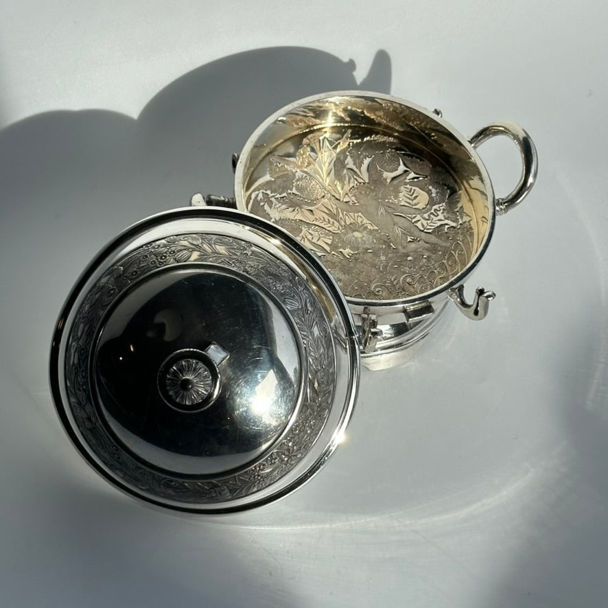 Antique 1880 Wilcox Silver-Plated Caviar or Butter Dish with Glass Insert