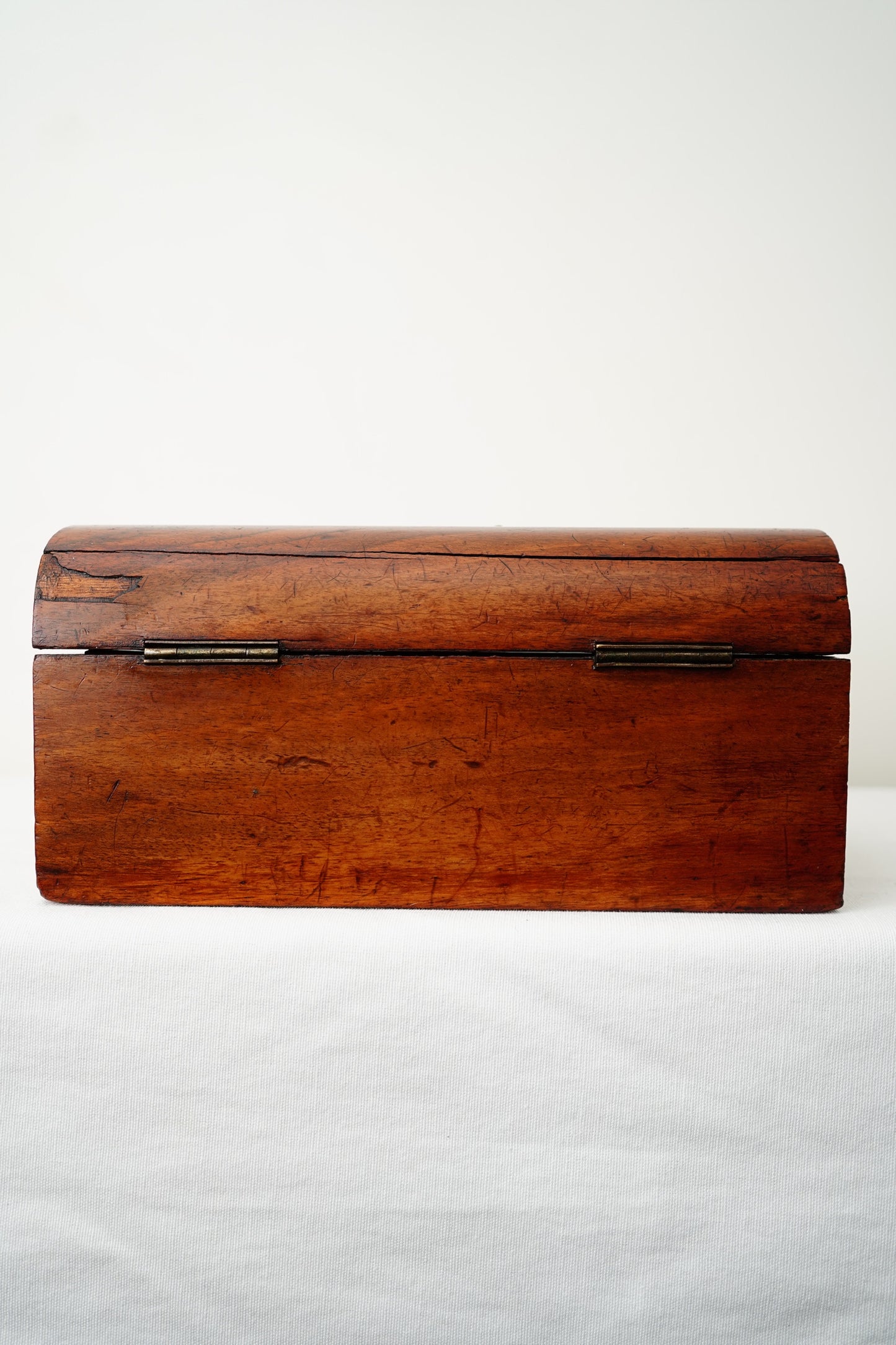 Antique English Dome-Top Walnut Veneer Jewelry or Stationery Box with Key, c. 1880–1910