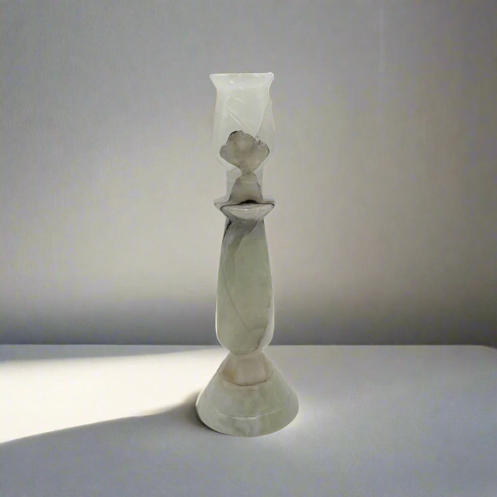 Mid-Century White Onyx Candlestick Holder