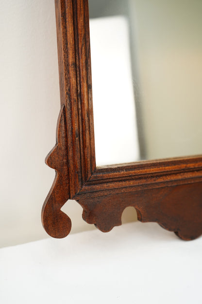 Antique-Style Chippendale Revival Wood Wall Mirror with Pierced Scroll Crest