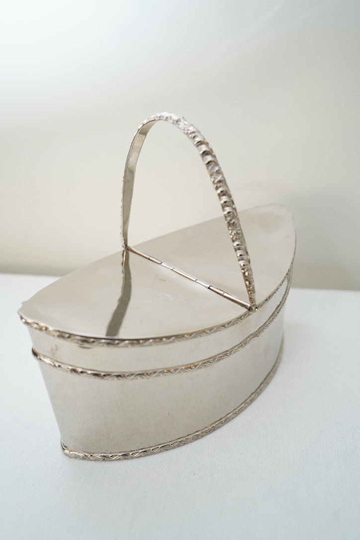 Antique Silver Plate Two Compartment Handled Caddy with Hinged Lids