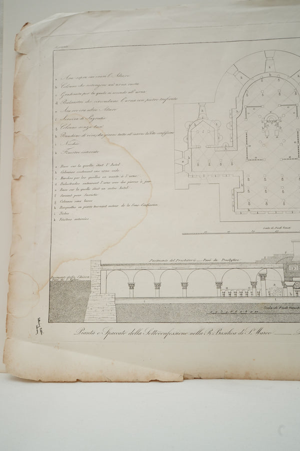 Antique Venetian Architectural Engraving of St Mark’s Basilica Crypt Plan secondary view
