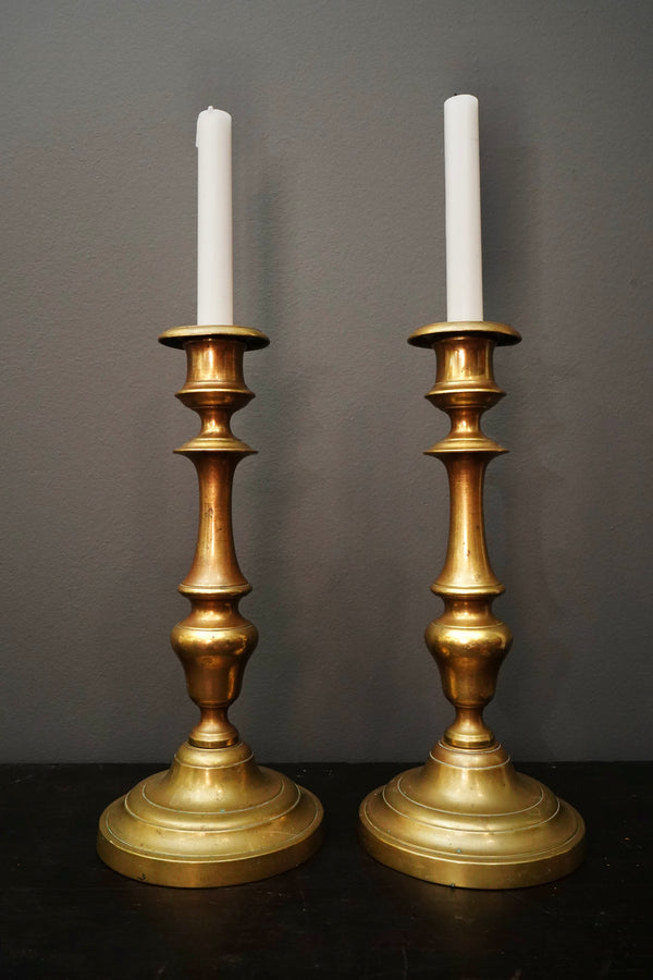 Pair Antique French Solid Brass Candlesticks