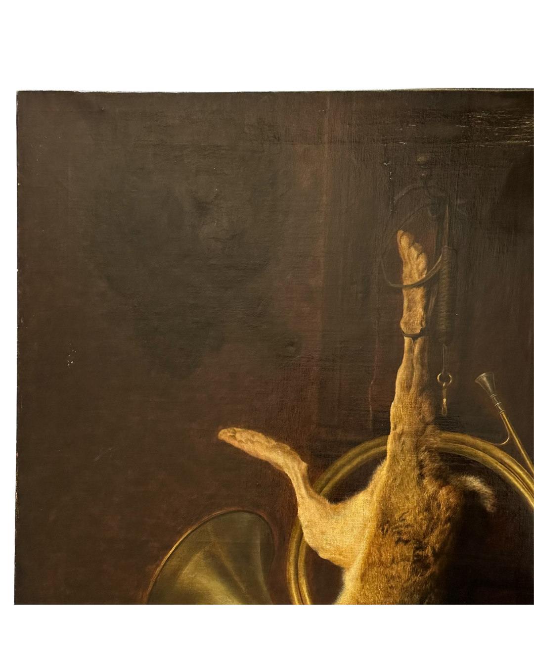 19th Century Game Hunt Rabbit Oil Painting, Large Unframed European Hunt Old Masters Oil Painting