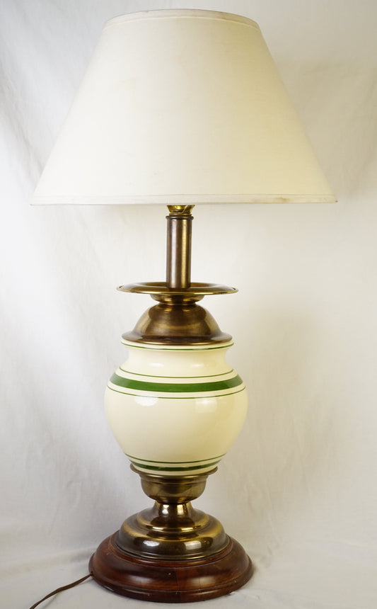 Vintage Cream Porcelain Lamp with Green Banding