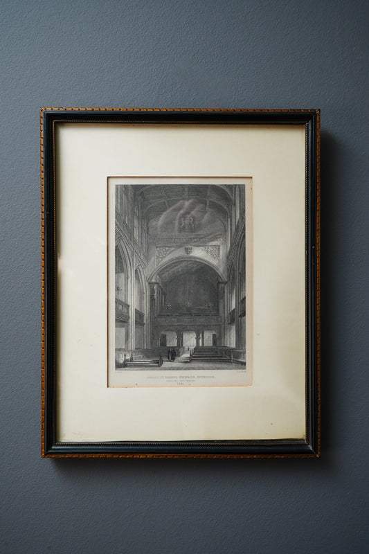 Antique 1841 St Mark’s Church Interior Engraving Print Framed
