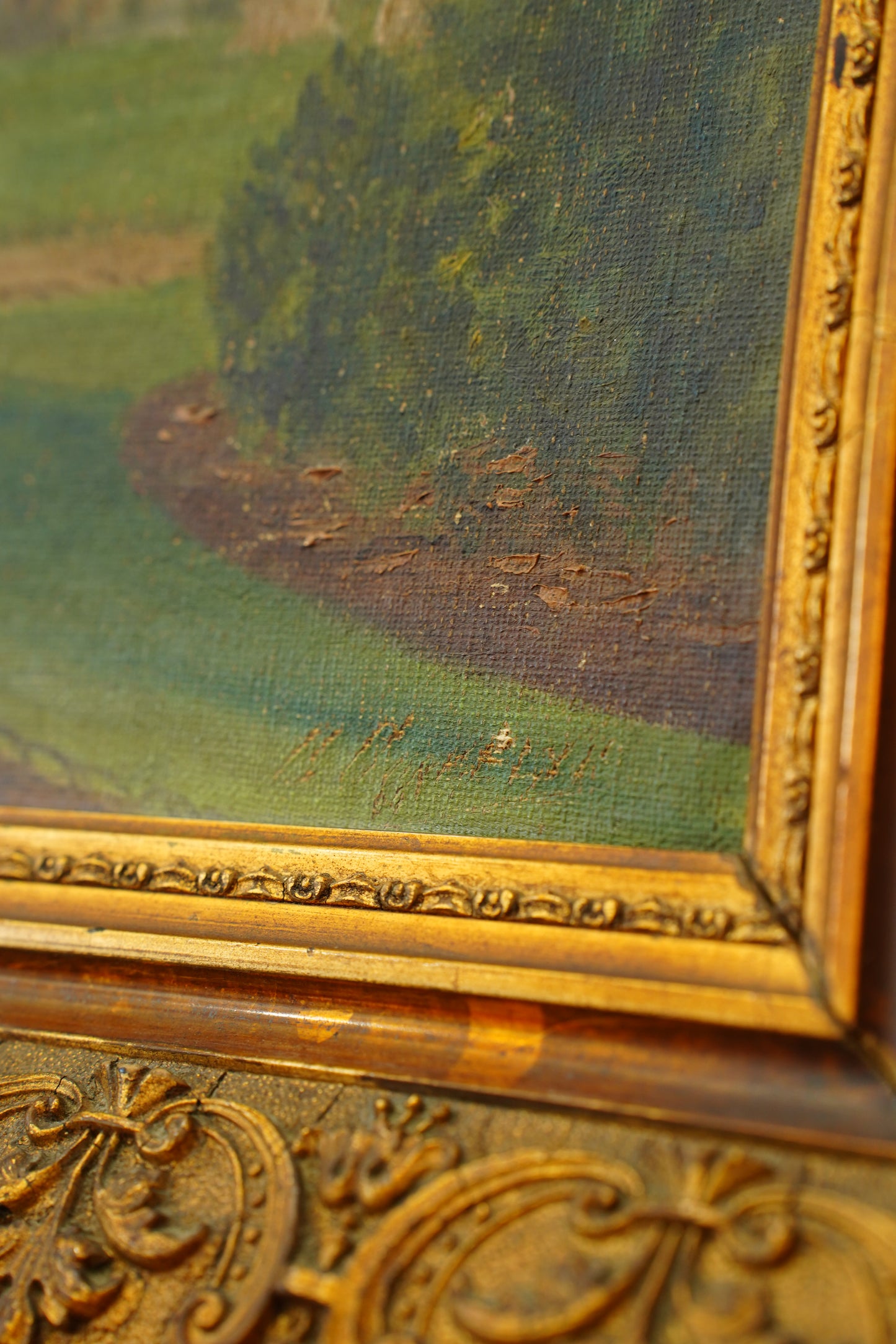 Antique Oil Painting Brussels Park Garden Scene
