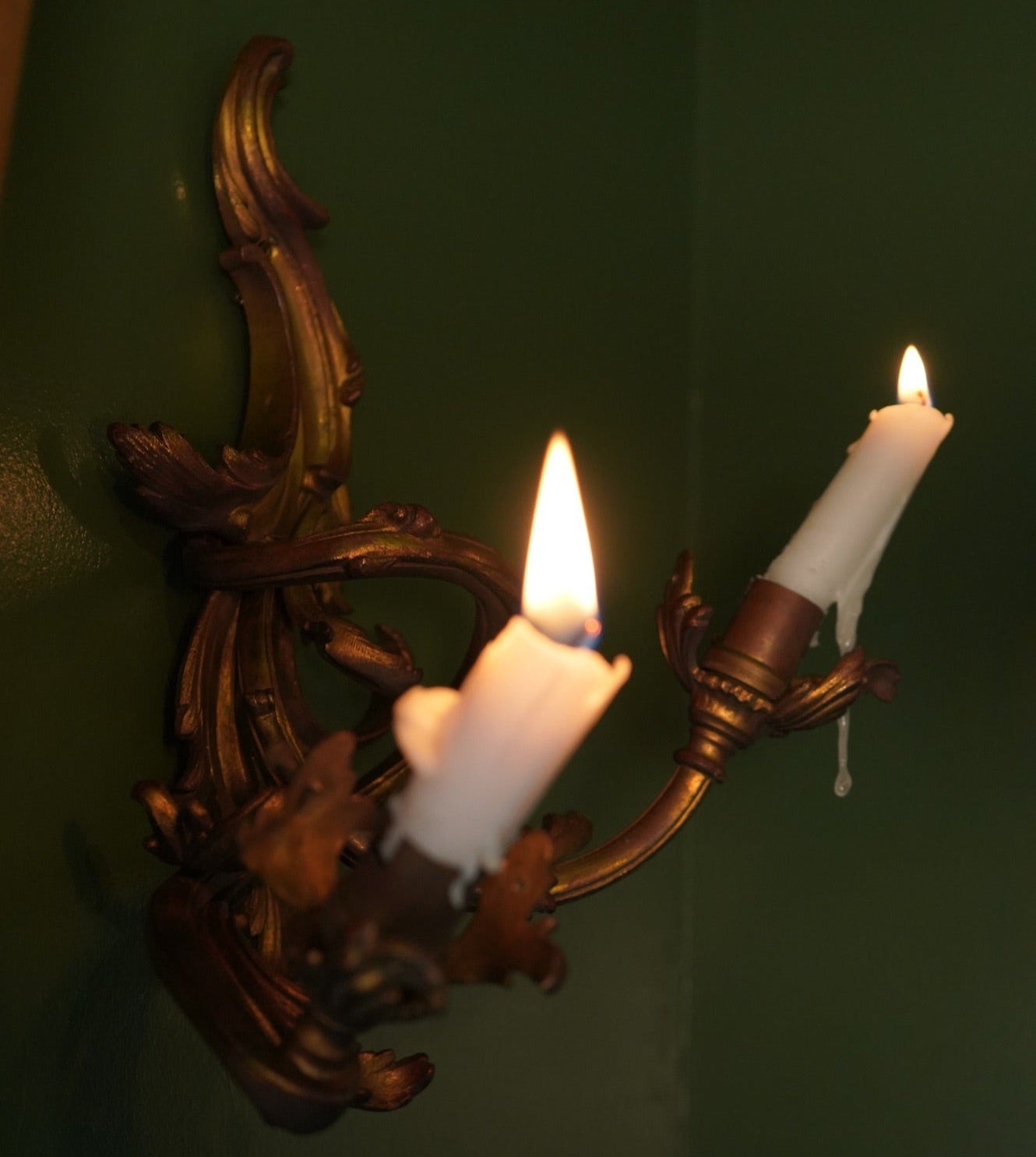 Antique French Rococo Gilt Bronze Wall Sconces (Pair) | Antique French Bronze Wall Lighting