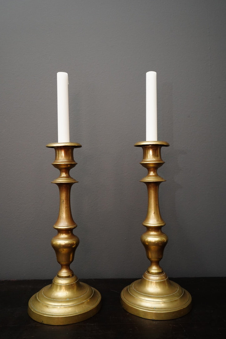Pair Antique French Solid Brass Candlesticks Louis XVI Style 11 Inch